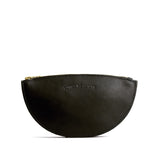 Black Large | Half circle shaped leather zip pouch