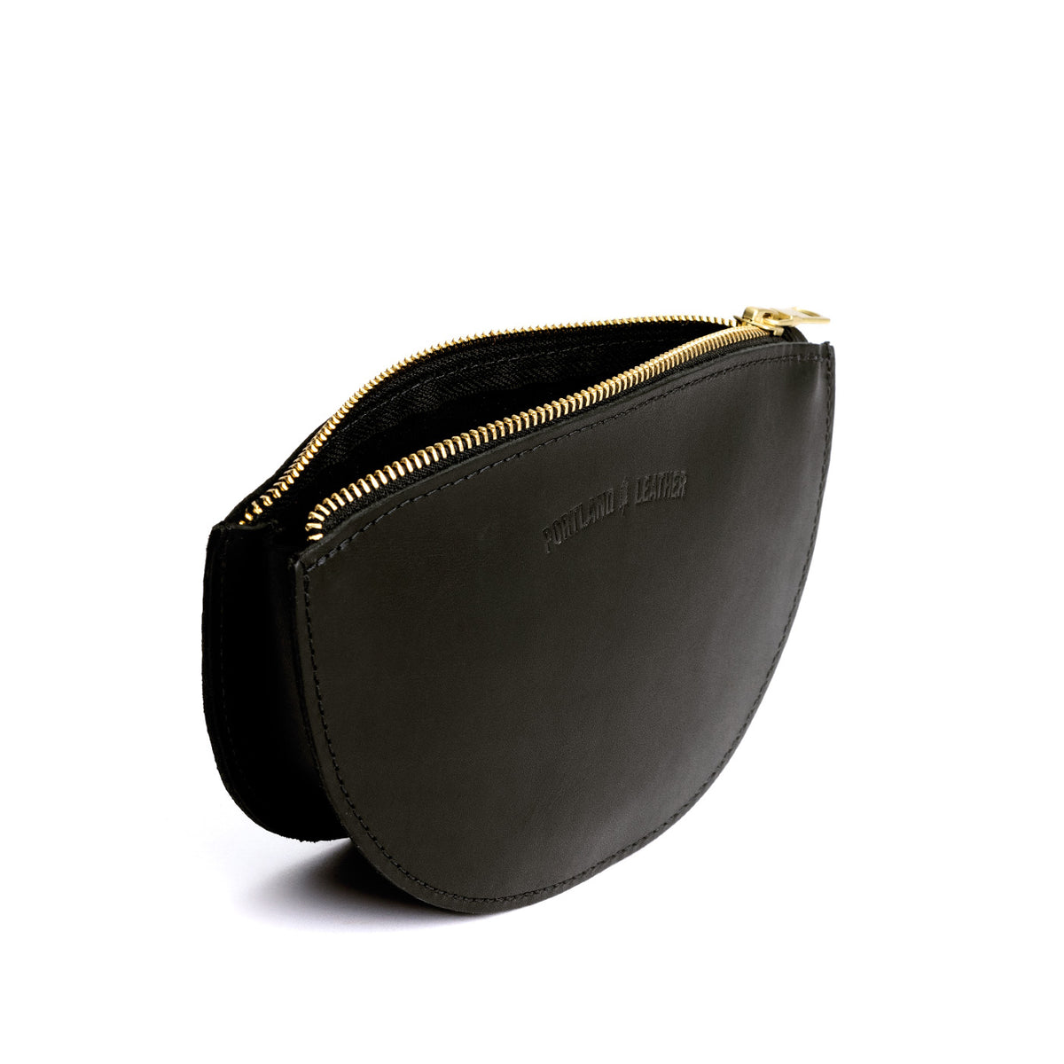Black*Large | Half circle shaped leather zip pouch