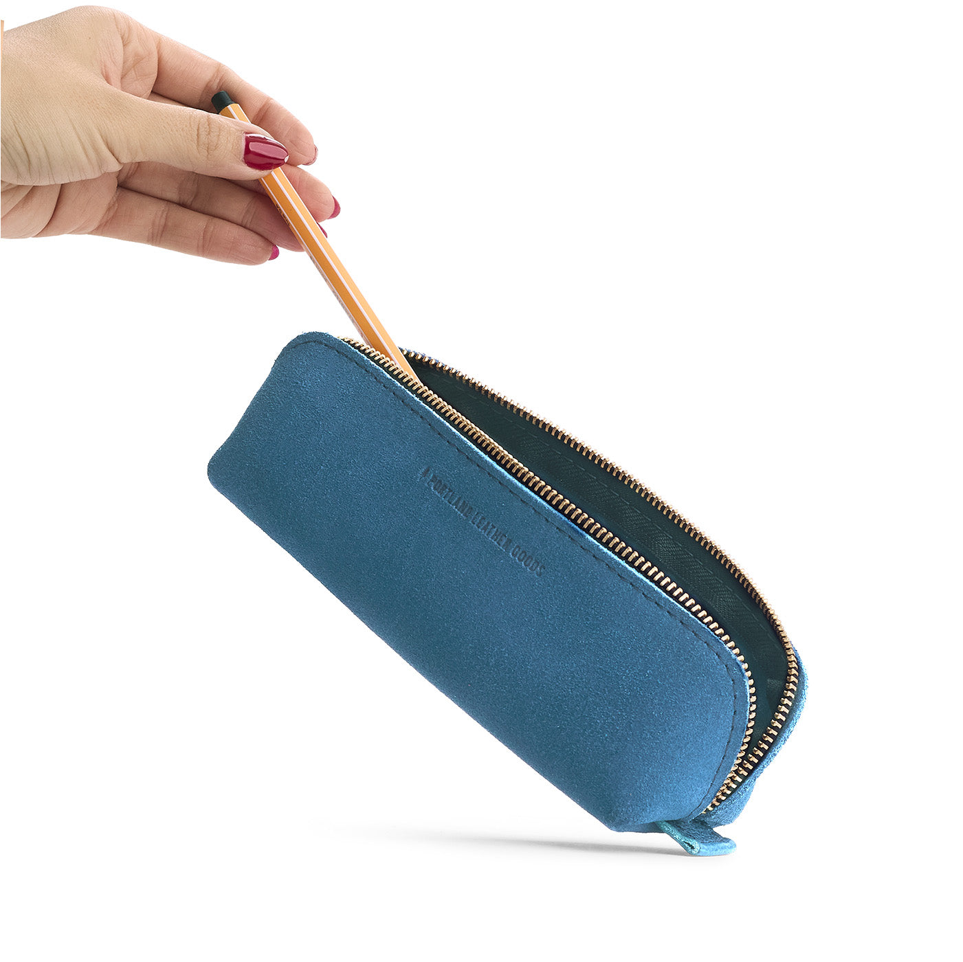 Mariner Blue | Leather pouch with curved seams and top zipper