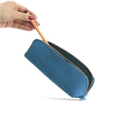 Mariner Blue | Leather pouch with curved seams and top zipper