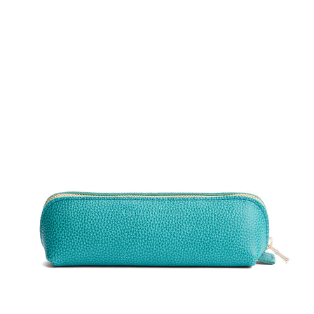 Seafoam | Leather pouch with curved seams and top zipper