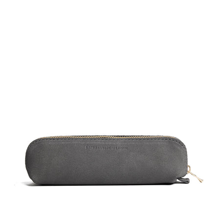 Smoke Grey | Leather pouch with curved seams and top zipper