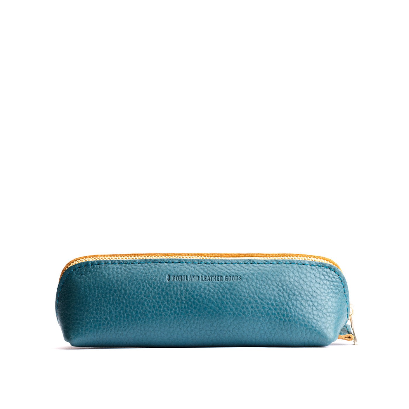 Turquoise | Leather pouch with curved seams and top zipper