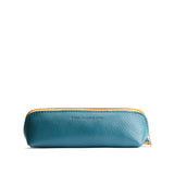 Turquoise | Leather pouch with curved seams and top zipper