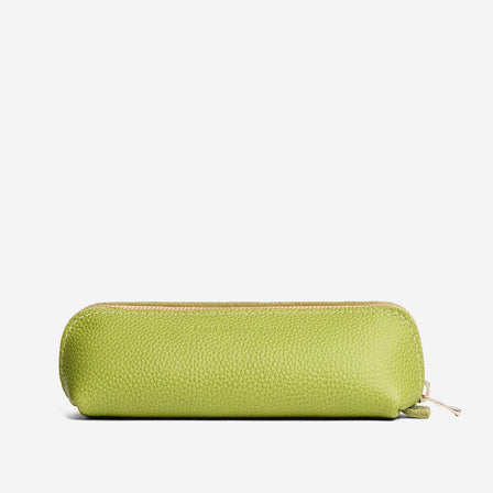 Wasabi | Leather pouch with curved seams and top zipper
