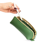 Watercress | Leather pouch with curved seams and top zipper