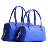 Astro Blue Small | Two sizes of mini duffle shaped handbag with crossbody strap
