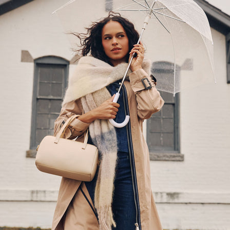 Pebbled Bone*Small | Mini duffle shaped handbag with crossbody strap
