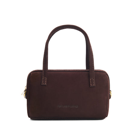 Velvet Brown*Large | Mini duffle shaped handbag with crossbody strap