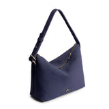 Alaska Blue Large | Medium sized slouchy leather shoulder bag with zipper opening and three metal tree emblems