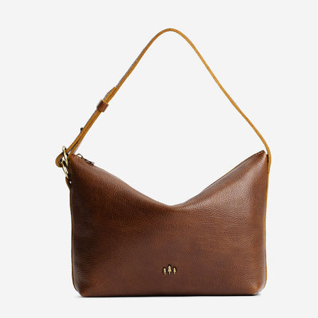 Asheville*Small | Petite slouchy leather shoulder bag with zipper opening and three metal tree emblems