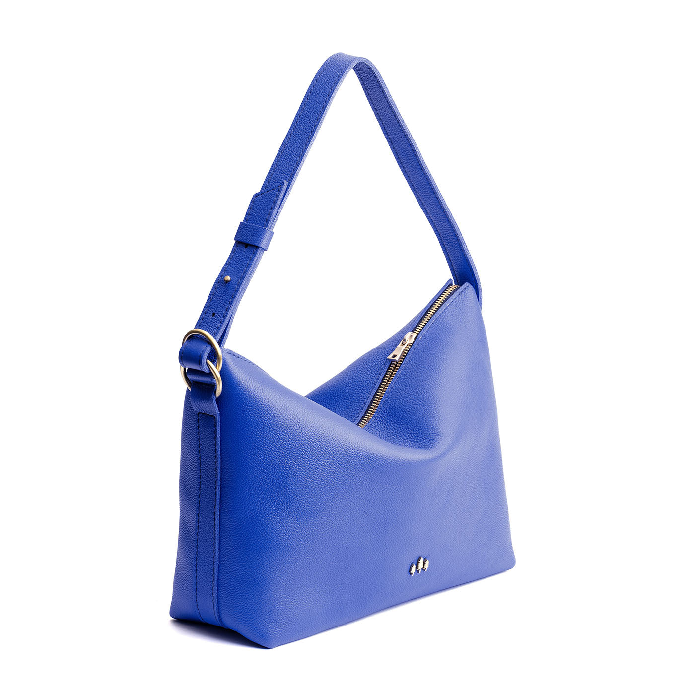 Astro Blue*Large | Medium sized slouchy leather shoulder bag with zipper opening and three metal tree emblems
