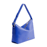 Astro Blue Large | Medium sized slouchy leather shoulder bag with zipper opening and three metal tree emblems