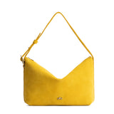 Hello Yellow Large | Medium sized slouchy leather shoulder bag with zipper opening and three metal tree emblems