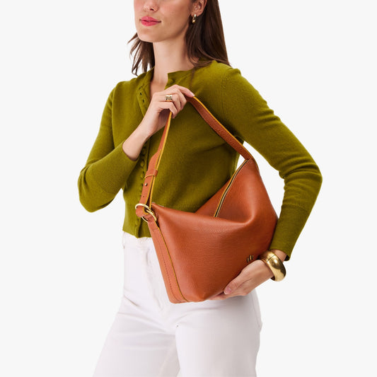 Sienna*Large | Medium sized slouchy leather shoulder bag with zipper opening and three metal tree emblems