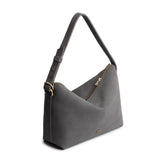 Smoke Grey Large | Medium sized slouchy leather shoulder bag with zipper opening and three metal tree emblems