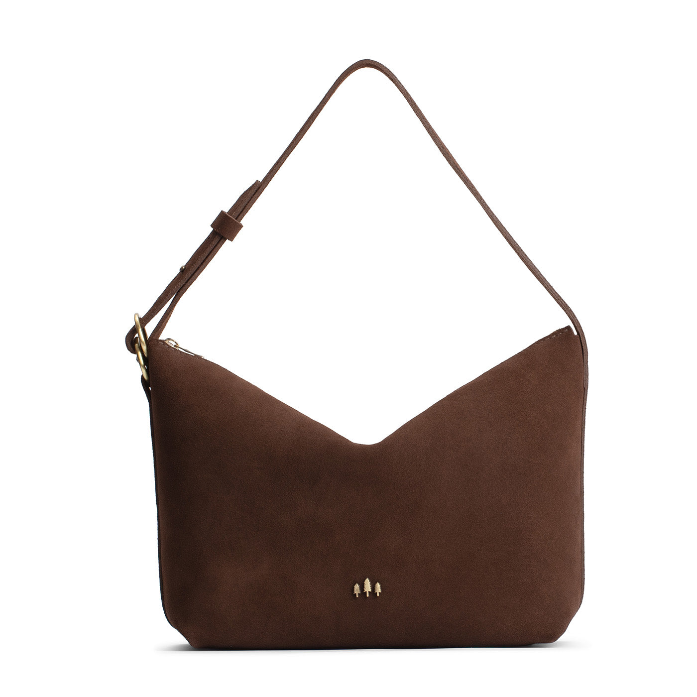 Stagecoach*Large | Medium sized slouchy leather shoulder bag with zipper opening and three metal tree emblems