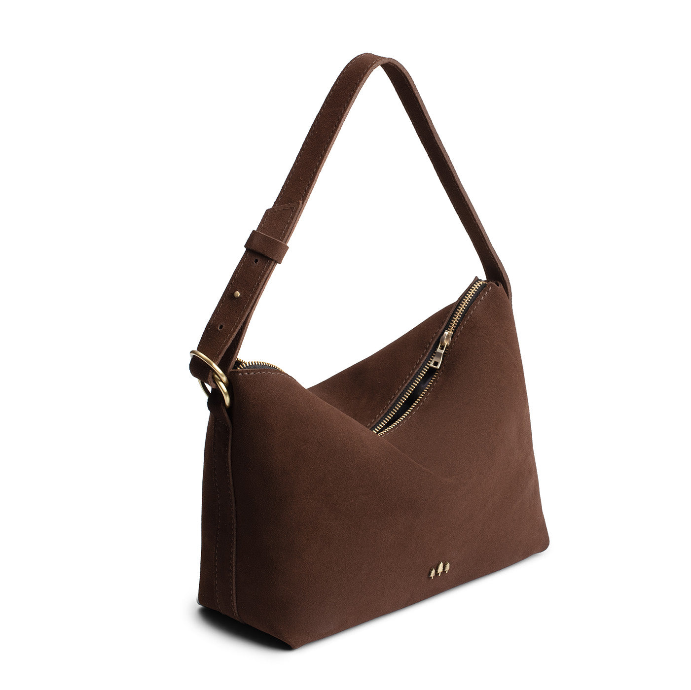 Stagecoach*Large | Medium sized slouchy leather shoulder bag with zipper opening and three metal tree emblems