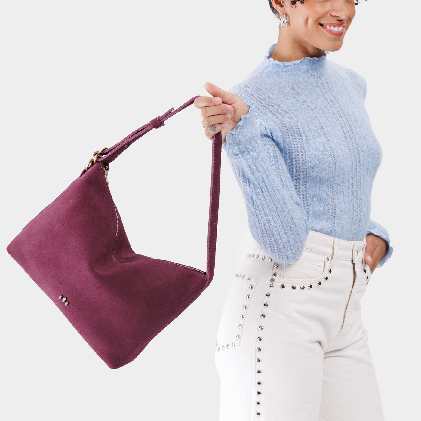 Superbloom*Large | Medium sized slouchy leather shoulder bag with zipper opening and three metal tree emblems