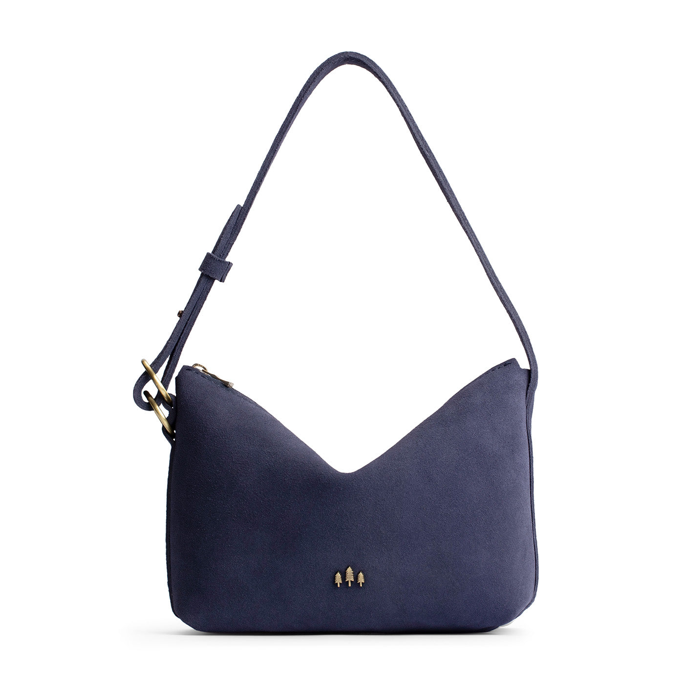Alaska Blue*Small | Petite slouchy leather shoulder bag with zipper opening and three metal tree emblems