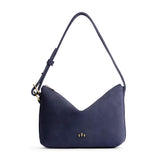 Alaska Blue Small | Petite slouchy leather shoulder bag with zipper opening and three metal tree emblems