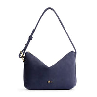 Alaska Blue*Small | Petite slouchy leather shoulder bag with zipper opening and three metal tree emblems