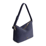 Alaska Blue Small | Petite slouchy leather shoulder bag with zipper opening and three metal tree emblems