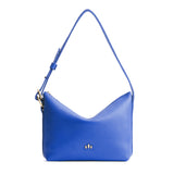 Astro Blue Small | Petite slouchy leather shoulder bag with zipper opening and three metal tree emblems