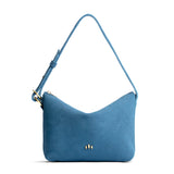 Mariner Blue Small | Petite slouchy leather shoulder bag with zipper opening and three metal tree emblems