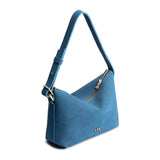 Mariner Blue Small | Petite slouchy leather shoulder bag with zipper opening and three metal tree emblems