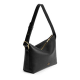 Pebbled--black Small | Petite slouchy leather shoulder bag with zipper opening and three metal tree emblems