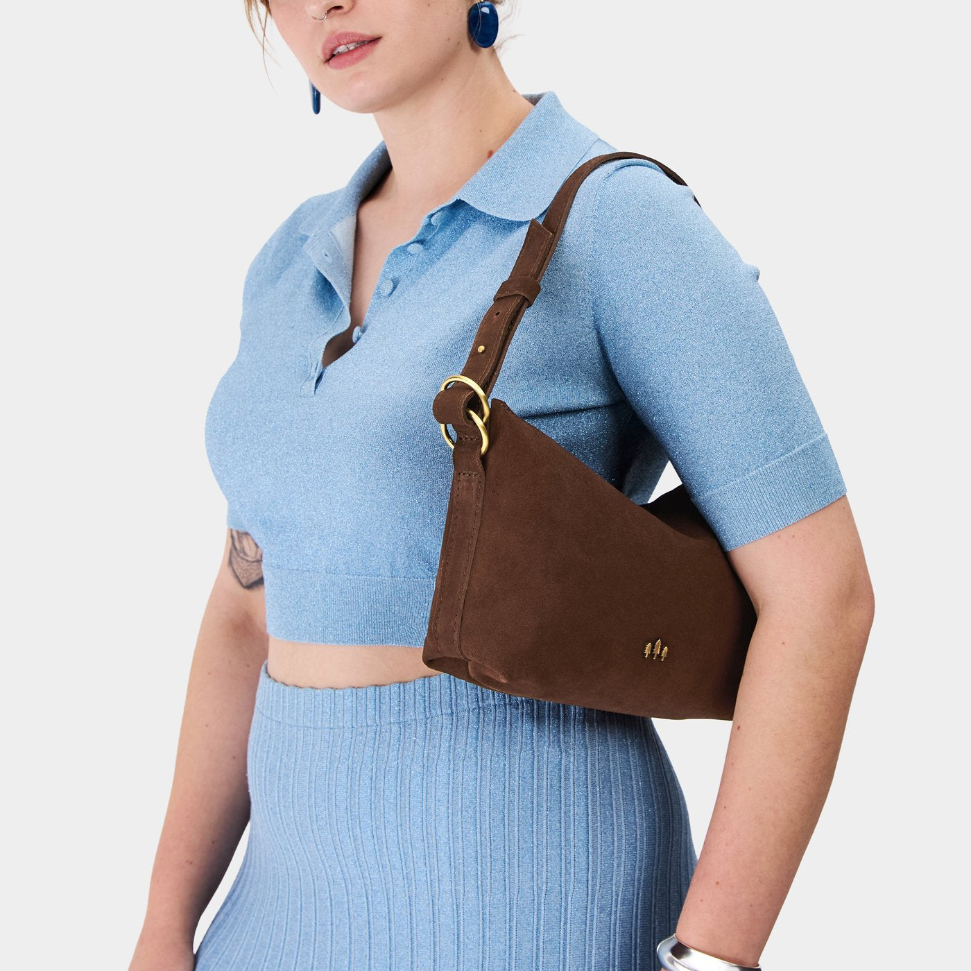 Stagecoach*Small | Petite slouchy leather shoulder bag with zipper opening and three metal tree emblems