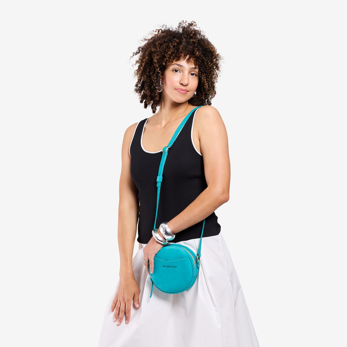 Aquamarine*Small | Circle shaped crossbody bag with top zipper