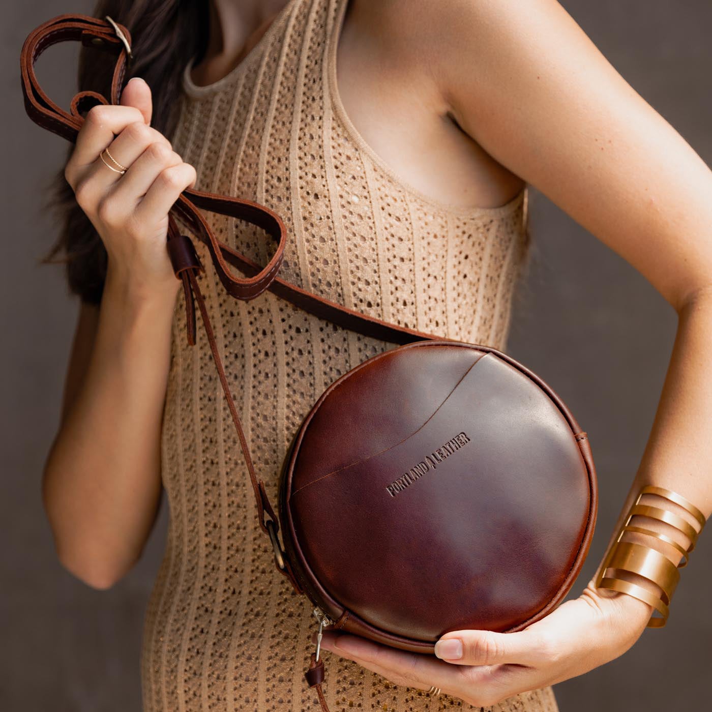 Cognac*Small | handmade leather purse circle bag