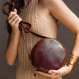 Cognac Small | handmade leather purse circle bag