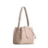 Oatmilk Small | Symmetrical leather bag with leather drawstring closure and adjustable shoulder strap