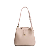 Oatmilk Small | Symmetrical leather bag with leather drawstring closure and adjustable shoulder strap