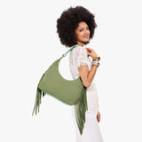 Laurel Small Fringe | U-shaped shoulder bag with adjustable strap and fringe detail
