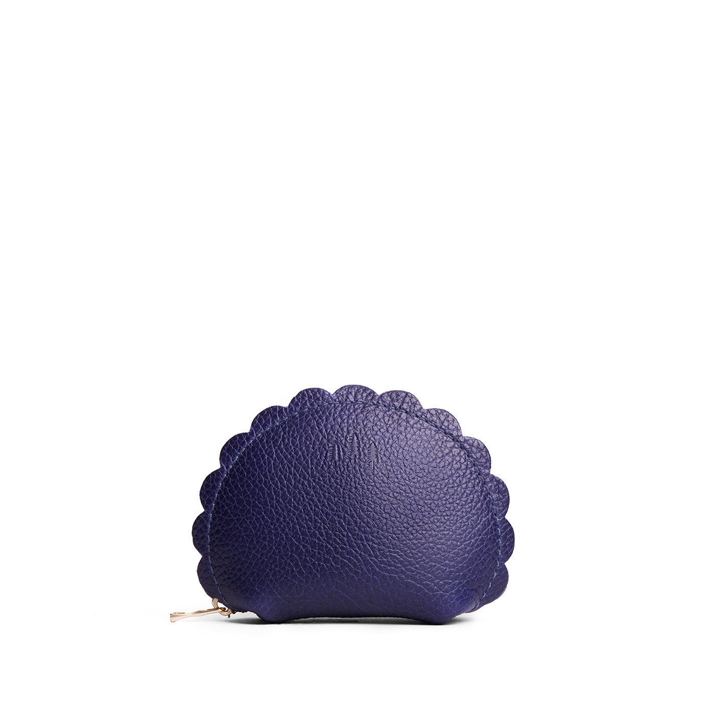 Cobalt*Small | Curved leather pouch with zipper and scalloped edges