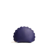 Cobalt Small | Curved leather pouch with zipper and scalloped edges
