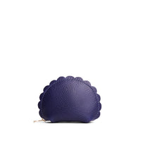 Cobalt*Small | Curved leather pouch with zipper and scalloped edges