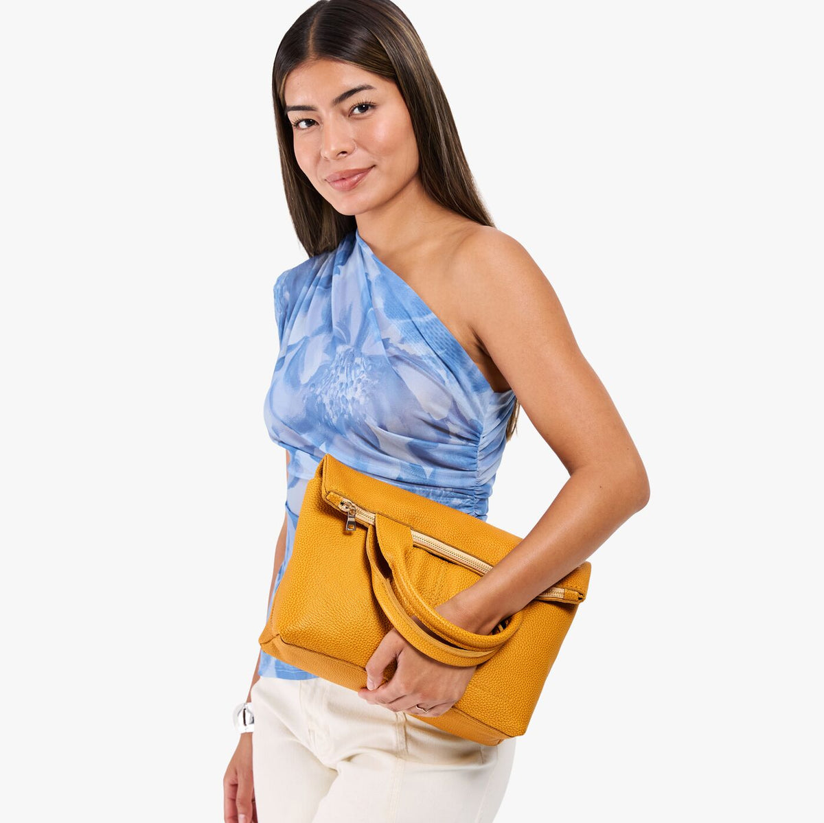Sunshine*Small | Model wearing a convertible tote clutch crossbody