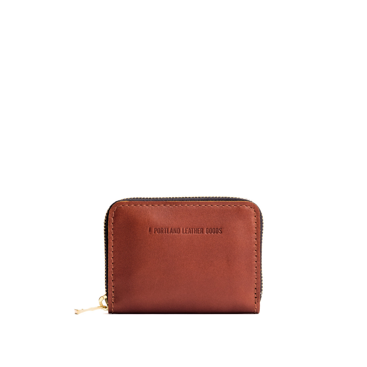 Chestnut | Small leather wallet with zipper and PLG logo