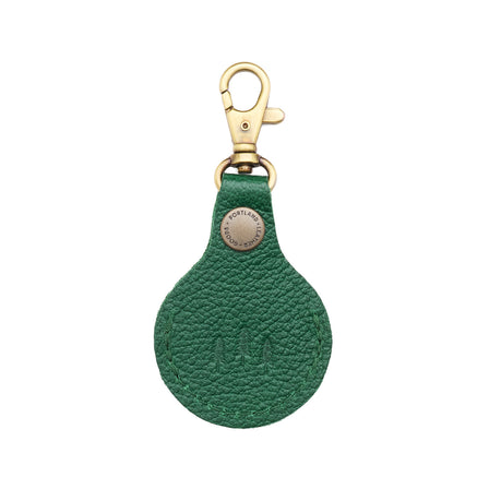 Bacalar | Round leather AirTag holder with snap closure and swivel lobster claw clasp