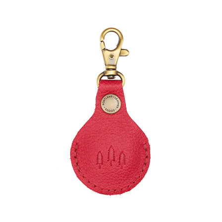 Cherry | Round leather AirTag holder with snap closure and swivel lobster claw clasp