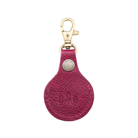 Orchid | Round leather AirTag holder with snap closure and swivel lobster claw clasp