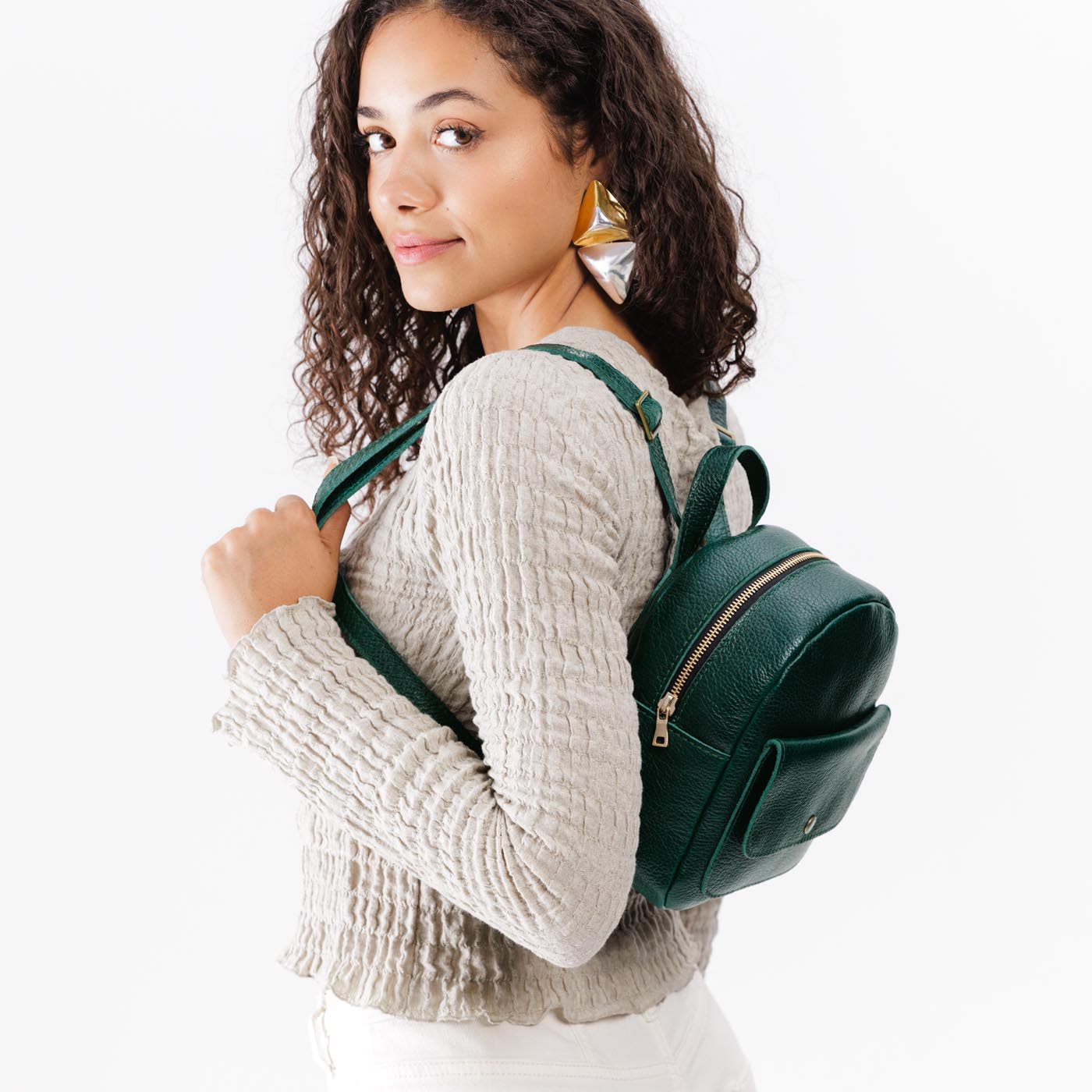 Forest Green | Small zip backpack with snap front pocket