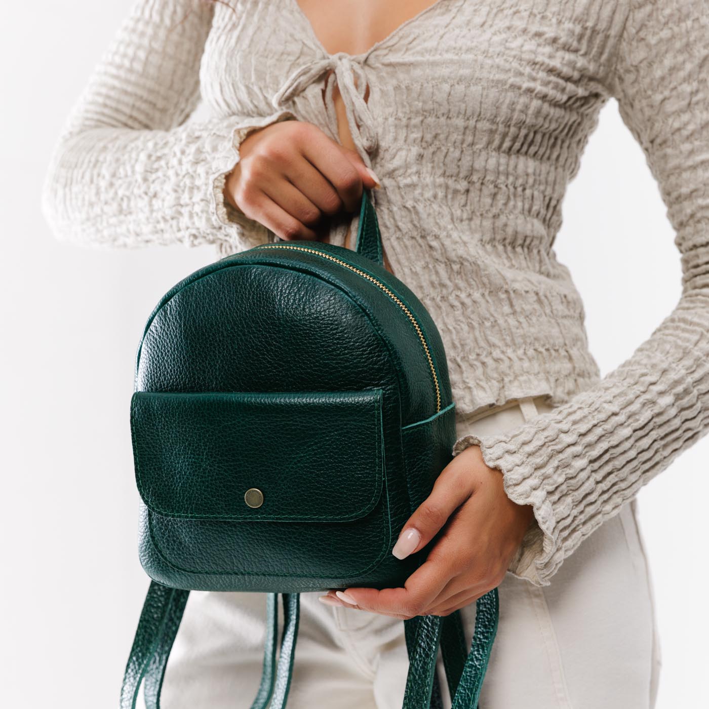 Forest Green | Small zip backpack with snap front pocket
