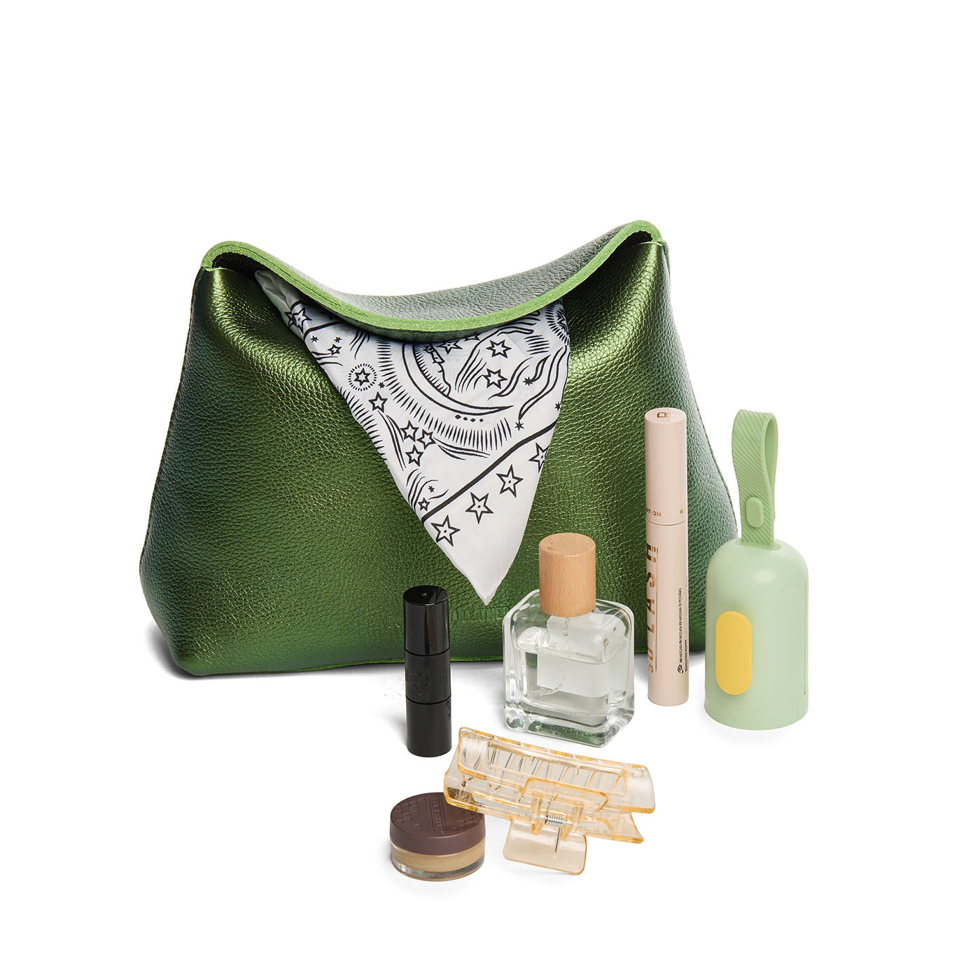 Metallic Greench | Leather pouch with a folded magnetic closure
