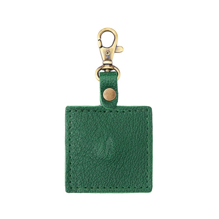 Bacalar | Square-shaped leather AirTag holder with snap closure and swivel lobster claw clasp